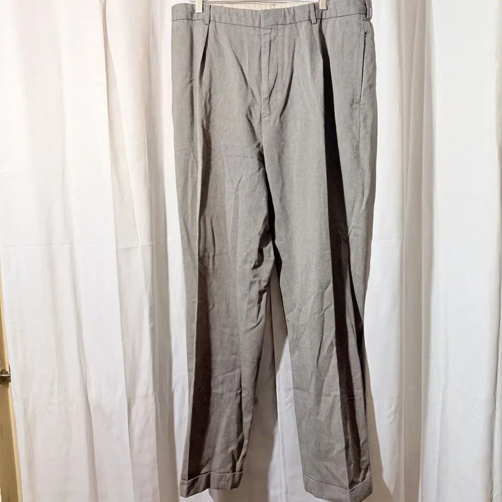 Vtg Polo Ralph Lauren Pants Mens 38/34 Gray Cotton Wool Flannel‎ Cuffs Pleat
